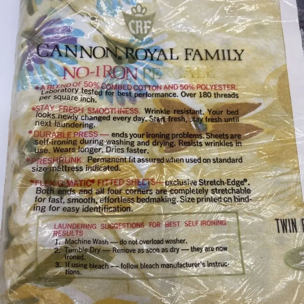 VTG Cannon Royal Family Percale Bottom Sheet 39x76 Shangri-La New Old Stock